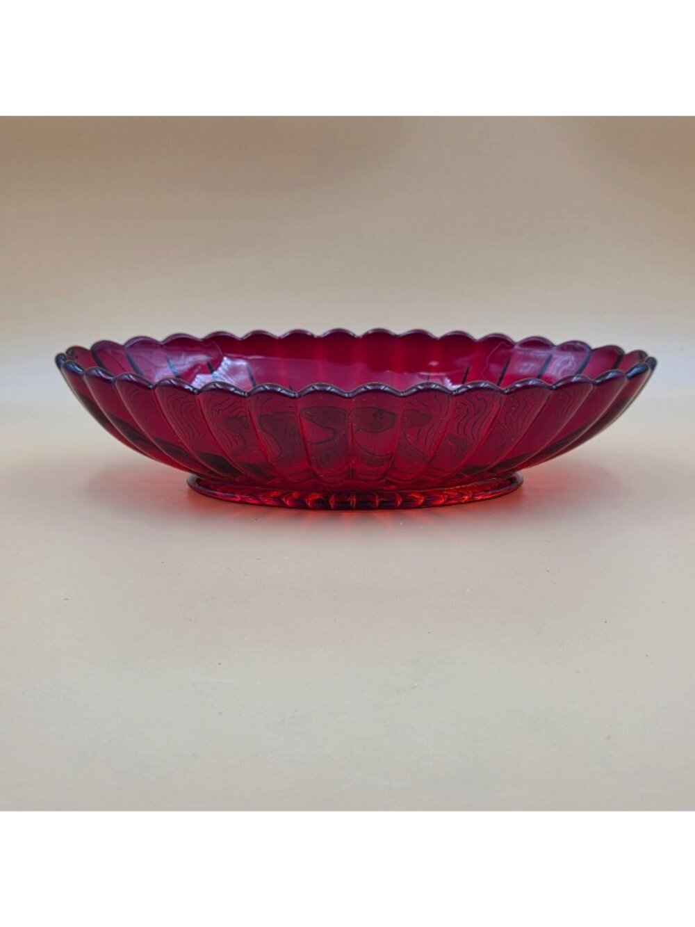 Imperial Glass Pillar Flute Ruby Red 8 Inch Oval Relish Serving Bowl Vintage - Picture 2 of 7